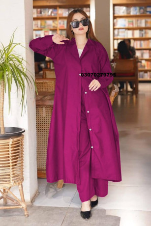 stylish-womens-stitched-overcoat-set-2-pcs-cotton-plain-trouser-and-coat-in-faisalabad-03070279795-big-1