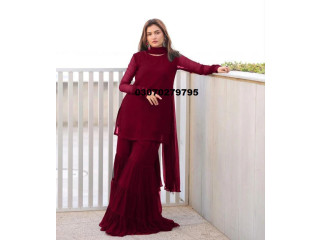 Stylish Chiffon Sharara With Katan Silk Inner- 3 Pcs for Women  in Islamabad- 03070279795