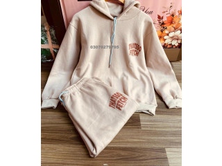 2 Pcs Women's Stitched Plain Fleece Hoodie Tracksuit in Sialkot - 03070279795