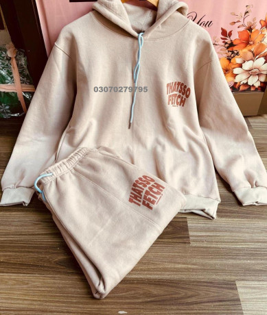 2-pcs-womens-stitched-plain-fleece-hoodie-tracksuit-in-sialkot-03070279795-big-0